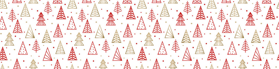 Golden Christmas trees - transparent background. Banner. PNG illustration