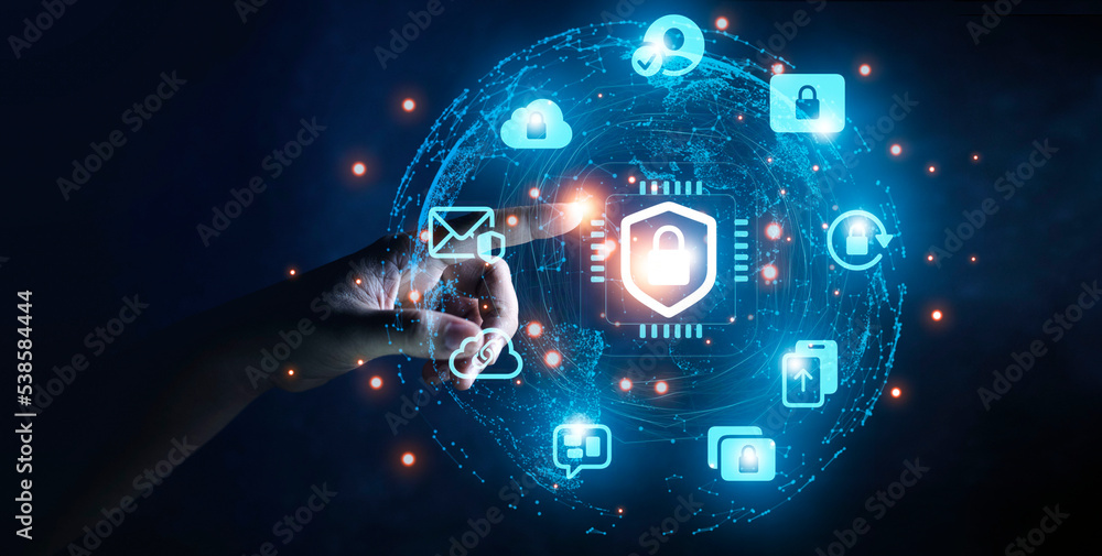 Poster high technology security protection concept. two-step verification, login, encrypted account identit