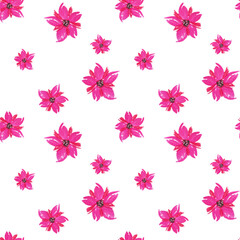 Watercolor seamless pattern with pink flowers. Astra, lily. Romantic, bright illustration for design, print. Spring Summer.