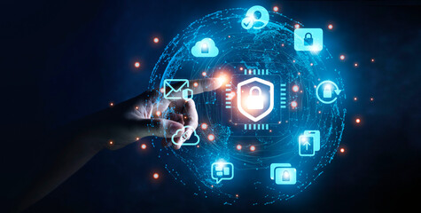 High technology security protection concept. Two-step verification, login, encrypted account...