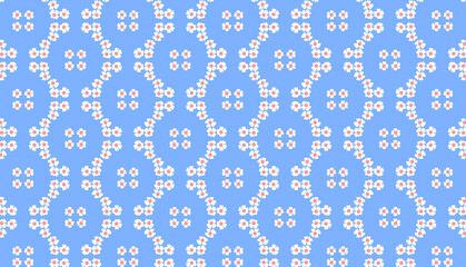 Decorative summer fabric print with white daisies on a light blue background