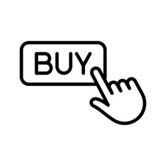 Click on buy icon. Hand click buy button. Pictogram isolated on a white background.