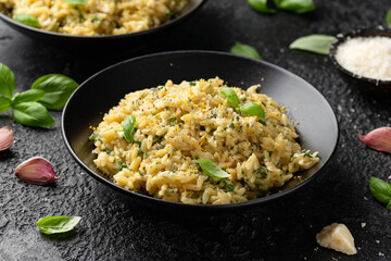 Creamy Garlic and parmesan orzo pasta with lemon zest and parsley
