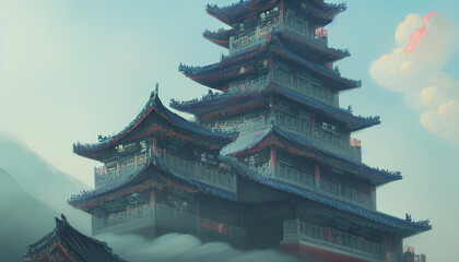 Fototapeta premium Chinese castle generated by AI