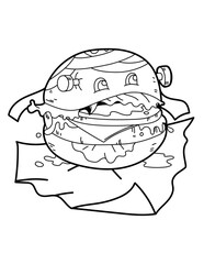 Burger halloween, costume, coloring book, spooky, line art