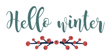 Hello Winter handlettering inscription. Winter logos and emblems for invitation, greeting card, t-shirts and posters.