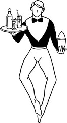 Illustration of bar man with alcohol drinks. People and job concept. Simple line drawing vector illustration.