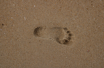 Fototapeta na wymiar Footprint in the fine sand of a beach