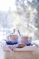 Hot chocolate with marhmellows outdoors - 538587643