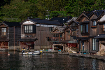 Lined up boathouses at Ine Town in Kyoto, Japan.