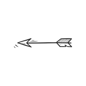 Hand Drawn Bow Arrow Element. Doodle Sketch Style. Drawing Line Simple Acoustic Arrow Icon. Isolated Vector Illustration.