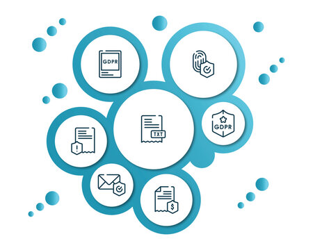 Set Of Outline Icons With Infographic Template. Thin Line Icons Such As Photo Thin Line, Fingerprint Thin Line, Text File Gdpr Complaint Communications Penalty Vector.