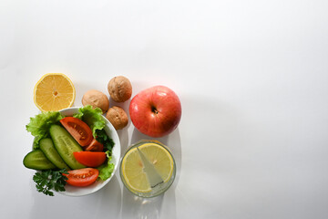 Top view of fresh fruits and vegetables.health care. Balanced diet.