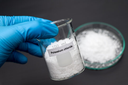 Potassium chloride in glass, chemical in the laboratory and industry