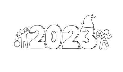 Happy New year 2023 banner with doodle people