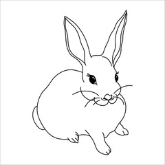 Rabbit one line drawing icon. Editable line.Cute Rabbit vector illustration outline. Coloring book with animal. black and white. white background. ready for print.