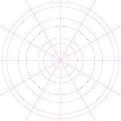 Polar grid with 7 concentric circles, 12 radial dividers, 30 degrees steps. Mandala template. Isolated vector, png illustration, transparent background. Asset for pattern, overlay, montage.