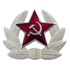 Soviet Russian military insignia cockade for a headdress cap isolated on a white transparent...