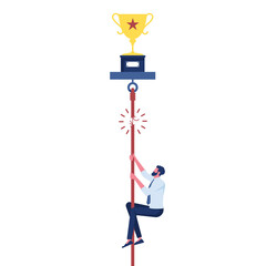 Businessman climbing up the broken rope representing risk in business, business risk vector concept