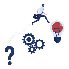 Question, decision, idea. Process of intellectual work, Businessman thinks about solving a problem, business solving a problem process concept