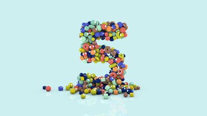 3D illustration from colored objects, colorful number five, from falling shapes