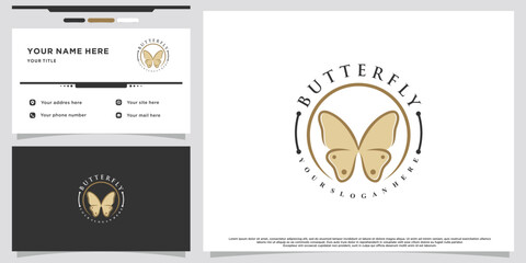 Icon butterfly logo design with creative concept and business card Premium Vector