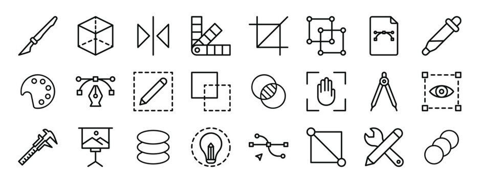 set of 24 outline web edit tools icons such as cut, graphic, horizontal, ch, crop, ungroup, type vector icons for report, presentation, diagram, web design, mobile app