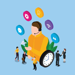 Online global technical support 24/7 isometric 3d vector illustration concept for banner, website, illustration, landing page, flyer, etc.