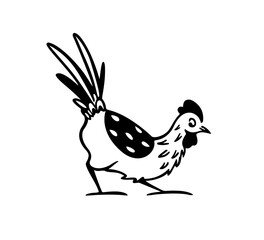 Vector card with hand drawn cute funny chicken. Beautiful ink drawing, heavy contour, graphic style. Perfect elements for food or farming design.