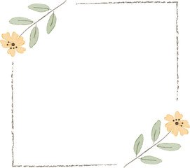 Obraz premium watercolor minimal yellow wild tiny cosmos flower wreath frame