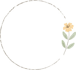 watercolor minimal yellow wild tiny cosmos flower wreath frame