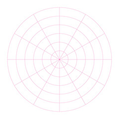 Pink polar grid with 6 concentric circles, 12 radial dividers, 30 degrees steps. Mandala template. Isolated png illustration, transparent background. Asset for pattern, overlay, montage.