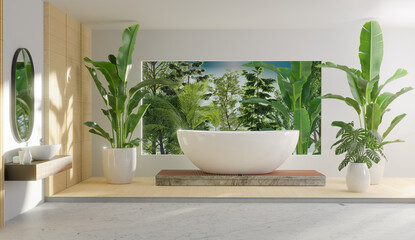 mock up rest room with plant, 3d illustration rendering
