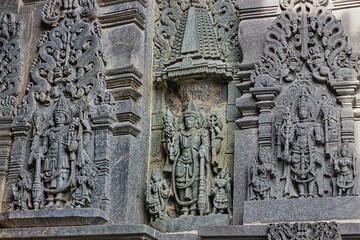Soft Rock Sculptures of Belur,  Karnataka. Historical Hoysala monument representing Indian art and history.