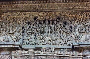 Soft Rock Sculptures of Belur,  Karnataka. Historical Hoysala monument representing Indian art and history.