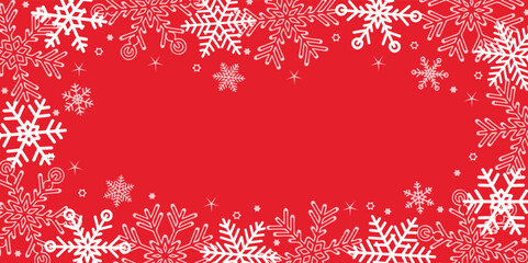 white christmas snowflake border on red background
