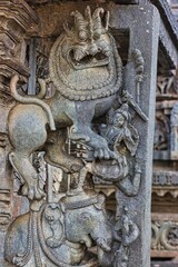 Soft Rock Sculptures of Belur,  Karnataka. Historical Hoysala monument representing Indian art and history.