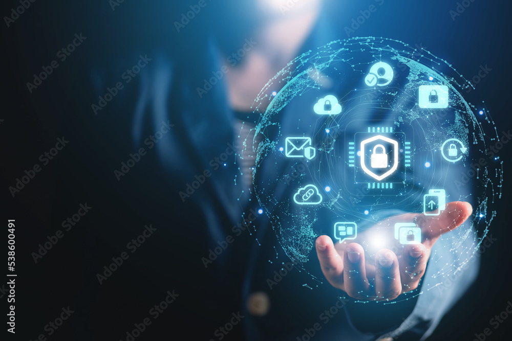 Poster high technology security protection concept. two-step verification, login, encrypted account identit