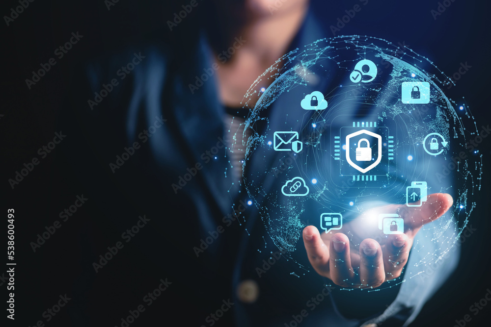 Poster high technology security protection concept. two-step verification, login, encrypted account identit