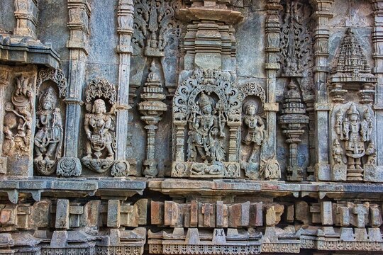 Soft Rock Sculptures of Belur,  Karnataka. Historical Hoysala monument representing Indian art and history.