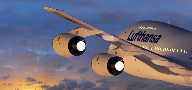 aircrtaft Boeing 747 200 Lufthansa sunrise
