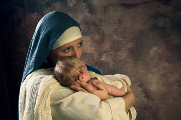 Nativity scene of virgin with baby