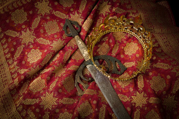 Medieval sword on brocade
