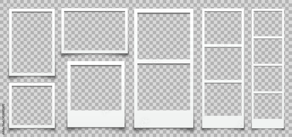 Fototapete Empty white different photo frame with shadows. Set realistic photo card frame mockup - stock vector