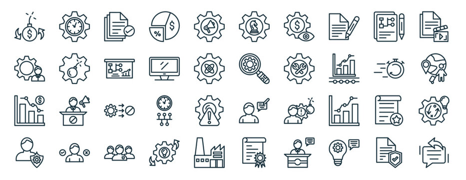 Set Of 40 Outline Web Crisis Management Icons Such As Ting, Management, Crisis, Crisis Management, Stopwatch, Scenario, Strategy Icons For Report, Presentation, Diagram, Web Design, Mobile App