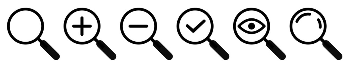 Magnifying glass instrument set icon, magnifying sign, glass, magnifier or loupe sign, simple search icon – vector