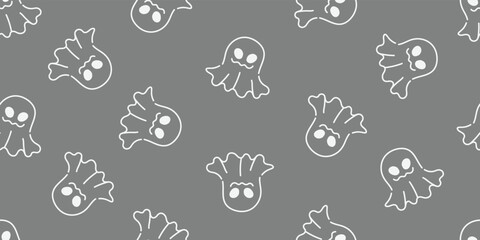 Halloween ghost monster devil line doodle pattern