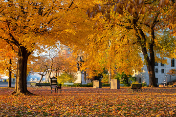 The Montmorency Park National Historic Site of Canada seen in the old town during a colourful sunny fall morning, Quebec City, Quebec, Canada