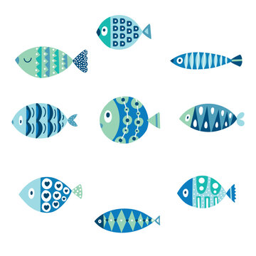 Fish. Cute. Set. Illustration.