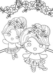 Cute Ballerina Ballet Girl Coloring Pages A4 for Kids And Adult 